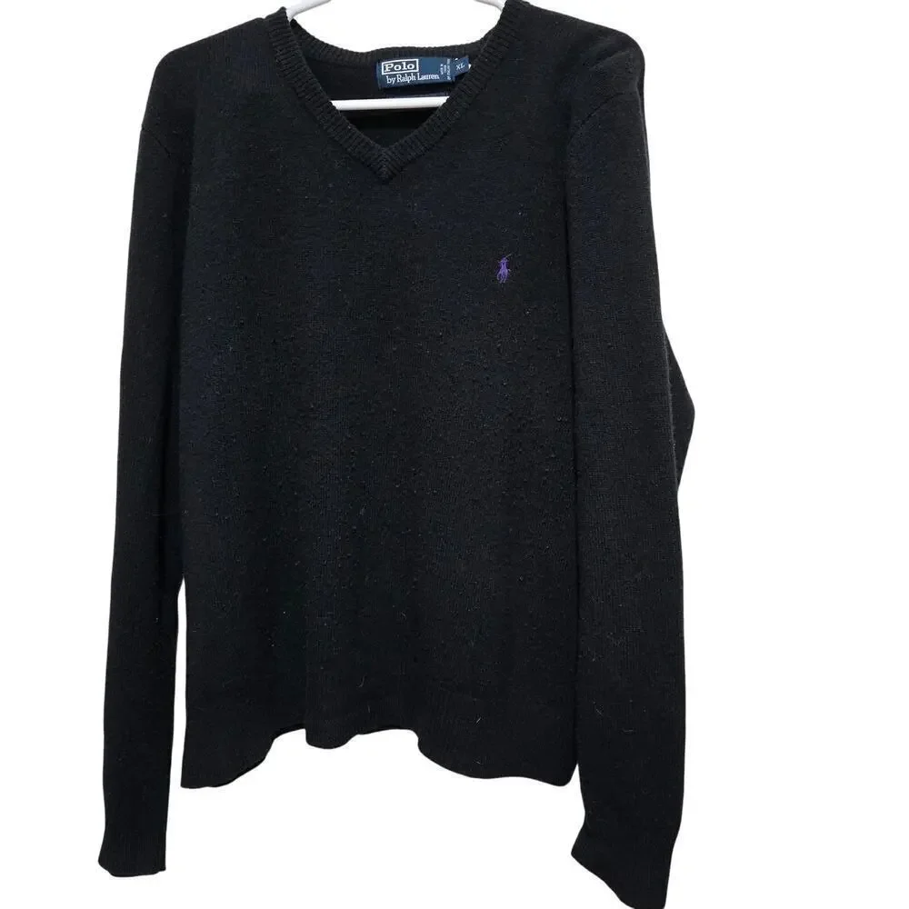 Polo Ralph Lauren Black Lambswool V Neck Sweater XL
